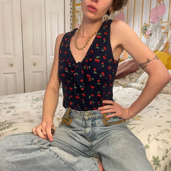 Cherry Print Sleeveless Top - Picture 1 of 11